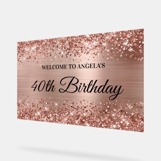 Glittery Roos Gold Foil 40th Birthday Welkom Acryl Bord (Hoek)