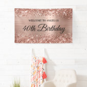 Glittery Roos Gold Foil 40th Birthday Welkom Spandoek (Insitu)