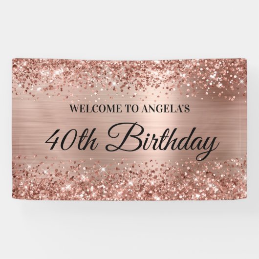 Glittery Roos Gold Foil 40th Birthday Welkom Spandoek (Horizontaal)