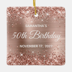 Glittery Roos Gold Foil 50th Birthday Keramisch Ornament