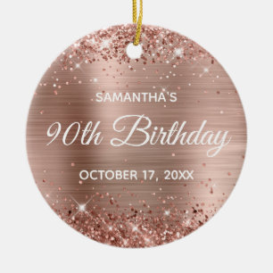 Glittery Roos Gold Foil 90th Birthday Keramisch Ornament