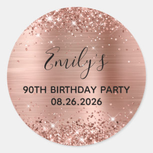 Glittery Roos Gold Foil 90th Birthday Party Ronde Sticker