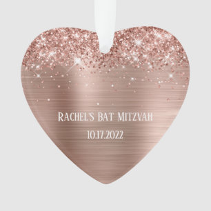 Glittery Roos Gold Foil Bat Mitzvah Heart Ornament