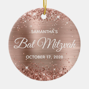 Glittery Roos Gold Foil Bat Mitzvah Keramisch Ornament