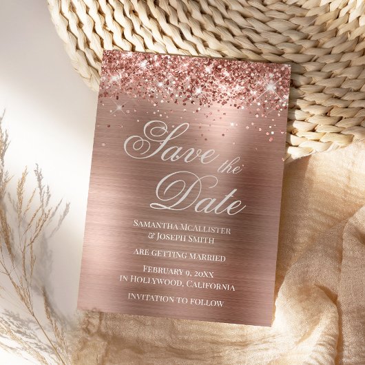 Glittery Roos Gold Foil Bespaar op datum Kaart
