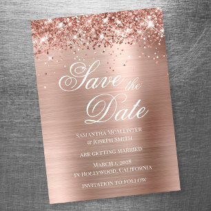 Glittery Roos Gold Foil Bespaar op datum Magnetische Uitnodiging