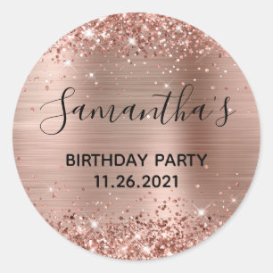 Glittery Roos Gold Foil Birthday Party Ronde Sticker
