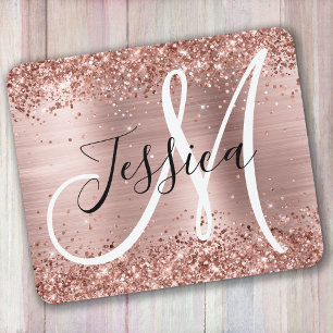 Glittery Roos Gold Foil Black en White Monogram Muismat