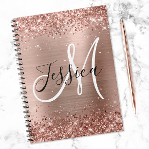 Glittery Roos Gold Foil Black en White Monogram Notitieboek
