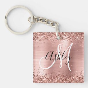 Glittery Roos Gold Foil Black en White Monogram Sleutelhanger