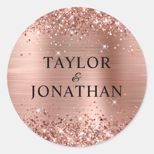Glittery Roos Gold Foil Bride & Groom Weddenschap Ronde Sticker (Voorkant)