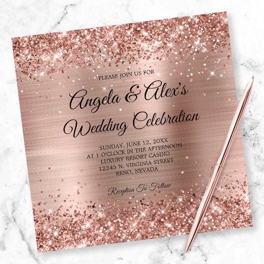 Glittery Roos Gold Foil Elegant Wedding Kaart