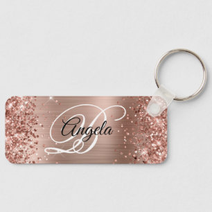 Glittery Roos Gold Foil Fancy Monogram Sleutelhanger