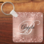 Glittery Roos Gold Foil Fancy Monogram Sleutelhanger (Voorkant)