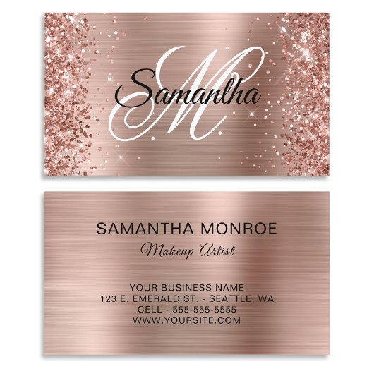Glittery Roos Gold Foil Fancy Monogram Visitekaartje