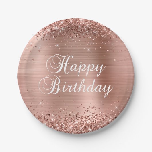 Glittery Roos Gold Foil Happy Birthday Papieren Bordje (Voorkant)