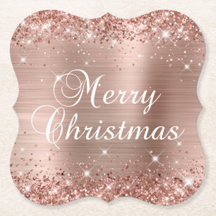 Glittery Roos Gold Foil Merry kerst Kartonnen Onderzetters