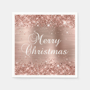 Glittery Roos Gold Foil Merry kerst Servet