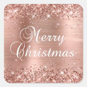 Glittery Roos Gold Foil Merry kerst Vierkante Sticker