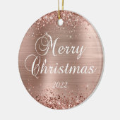 Glittery Roos Gold Foil Merry-kerstfoto Keramisch Ornament (Links)