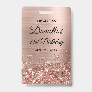 Glittery Roos Gold Foil Modern 21st Birthday Badge