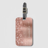 Glittery Roos Gold Foil Modern Girly Signature Bagagelabel (Voorkant (verticaal))