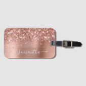 Glittery Roos Gold Foil Modern Girly Signature Bagagelabel (Voorkant (horizontaal))