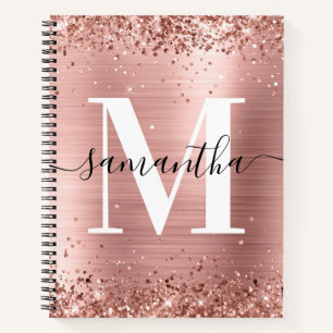 Glittery Roos Gold Foil Modern Signature Monogram Notitieboek