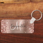 Glittery Roos Gold Foil Monogram Skinny Horizontal Sleutelhanger (Voorkant)