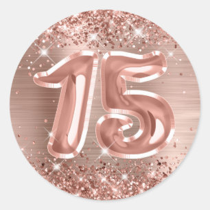 Glittery Roos Gold Foil Number 15 Birthday Ronde Sticker