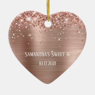 Glittery Roos Gold Foil Op maat gesneden 16 Keramisch Ornament