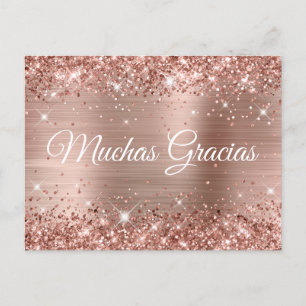 Glittery Roos Gold Foil Quinceañera Muchas Gracias Briefkaart