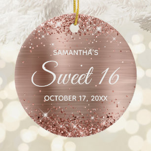 Glittery Roos Gold Foil Sweet 16 Birthday Keramisch Ornament