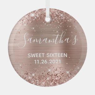 Glittery Roos Gold Foil Sweet 16 Glas Ornament