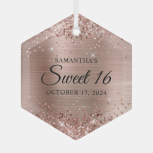 Glittery Roos Gold Foil Sweet 16 Glas Ornament
