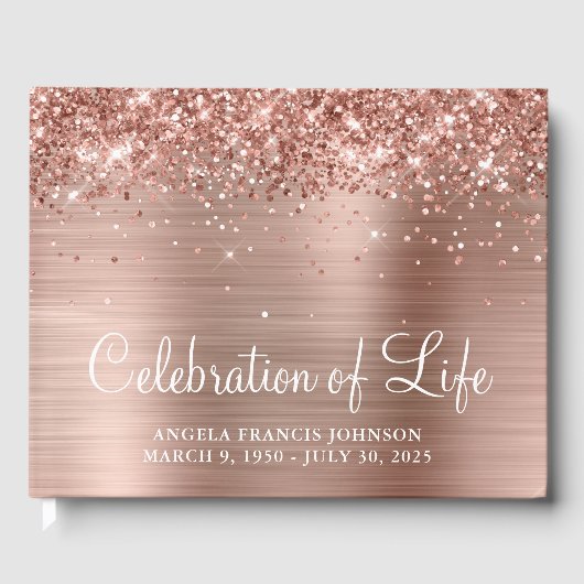 Glittery Roos Gold Foil viering van het leven Gastenboek (Voorkant)
