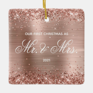 Glittery Roos Gold Foil voor onze eerste kerst Keramisch Ornament