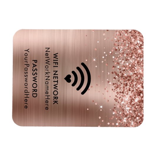 Glittery Roos Gold Foil WiFi-netwerk en wachtwoord Magneet (Horizontaal)