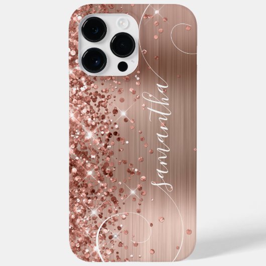 Glittery Roos Gold Glam Curly Handtekening Case-Mate iPhone Case (Achterkant)
