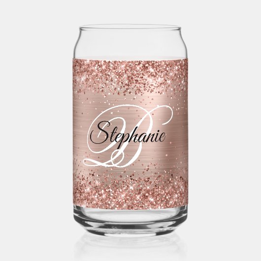 Glittery Roos Gold Glam Fancy Monogram Blikvorm Glas (Voorkant)