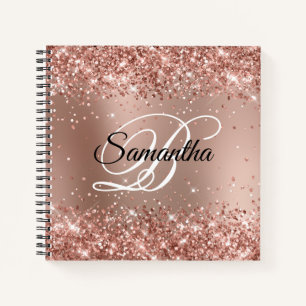 Glittery Roos Gold Glam Gradiënt Monogram Notitieboek
