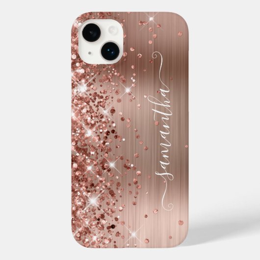 Glittery Roos Gold Glam Modern Girly Handtekening Case-Mate iPhone Case (Achterkant)