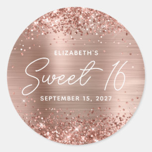 Glittery Roos Gold Glam Modern Script Sweet 16 Ronde Sticker