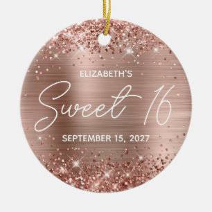 Glittery Roos Gold Glam Modern Sweet 16 Foto Keramisch Ornament