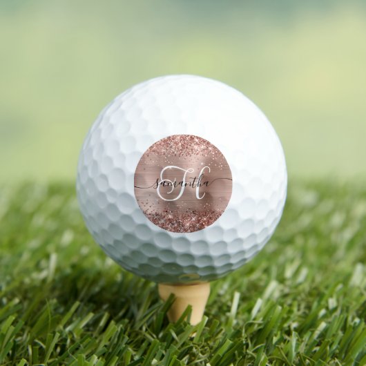 Glittery Roos Gold Glam Monogrammen Golfballen (Insitu Shirt)