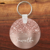 Glittery Roos Gold Glam Name Foto Sleutelhanger (Voorkant)