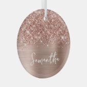 Glittery Roos Gold Glam Name Glas Ornament (Voorkant Rechts)