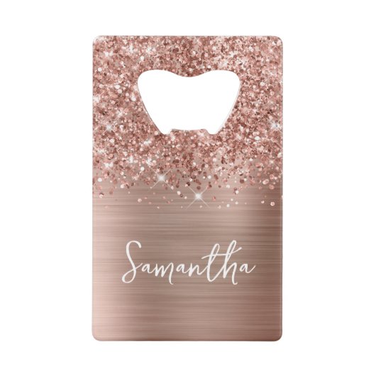 Glittery Roos Gold Glam Name Kredietkaart Flessenopener (Voorkant)