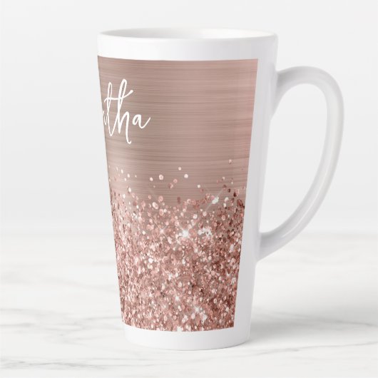 Glittery Roos Gold Glam Name Latte Mok (Rechts)