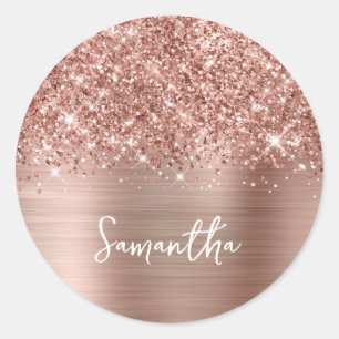 Glittery Roos Gold Glam Name Ronde Sticker